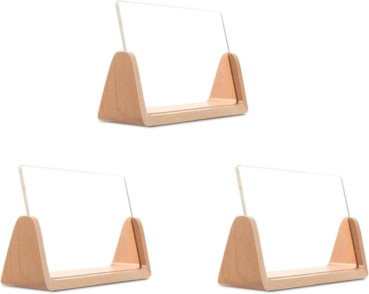 Set van 3 transparante acryl fotohouders met U-vormige basis voor bureau decoratie