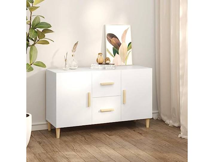 SDWEHO7 Beistellschrank Modern Stil Sideboard mit 2 Türen & 2 Schubladen, Schmaler Sofatisch Flurtisch Aufbewarhungsschrank Organisationseinheit für Wohnzimmer, Weiß 100x36x60 cm