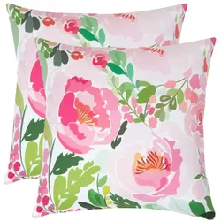 OUTDOOR-KISSEN 2er-Set 45/45 cm – Rosa Pfingstrosen
