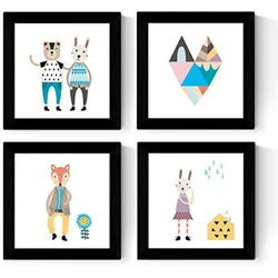 POSTER Set mit 4 modernen skandinavischen Tiere 25x25 cm Rahmenlos