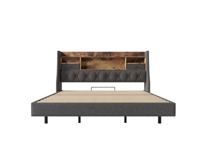 Oxeza Polsterbett 180/200 cm Grau mit LED-Beleuchtung, Kopfteil mit Stauraum, Typ-C-Anschluss und USB-Anschluss, Mode, Rechteckig, 180x200 cm, Schlafzimmer, Betten, Polsterbetten