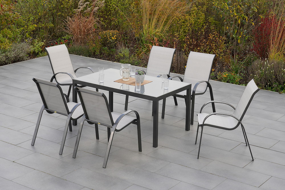 MERXXHANDELS Amalfi Set 7tlg 6 Sessel Tisch 150x90cm Alu/Textil 16946430