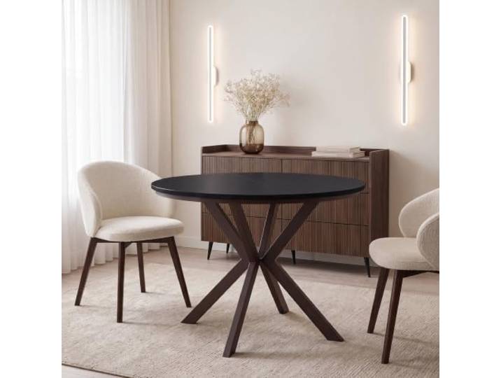 WFL GROUP Runder Ausziehtisch Esstisch Ausziehbar mit Braunem Metallgestell – Valio, 100 cm Rund auf 140 cm Erweiterbar – Industrial-Loft-Design, Braune Metallbeine, Schwarz, Made in EU