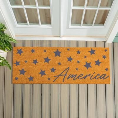 Evergreen "60 in. x 24 in. ""America"" Stars Patriotic Coir Door Mat"