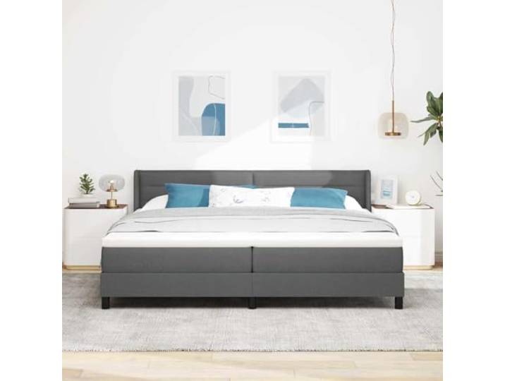 KTHLBRH Boxspringbett dunkelgrau 200 x 200 cm Zeitgenössisches Design, inklusive Kopfteil aus strapazierfähigem Stoff, für Schlafzimmer mit Doppelbett
