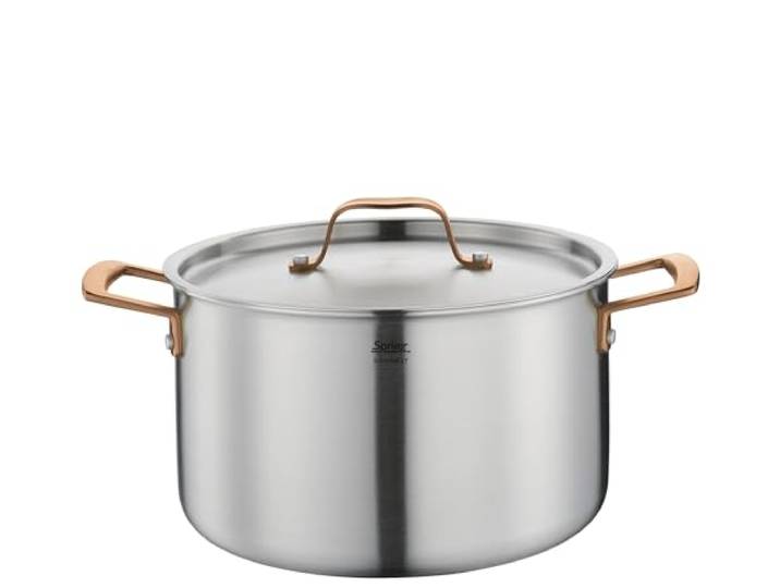 Spring Kochtopf GOURMET, mehrschichtiger Topf mit Deckel aus Edelstahl, backofengeeignet, mit Innenskalierung, Ø 24 cm, Höhe 14 cm, 6,5 Liter, roségold