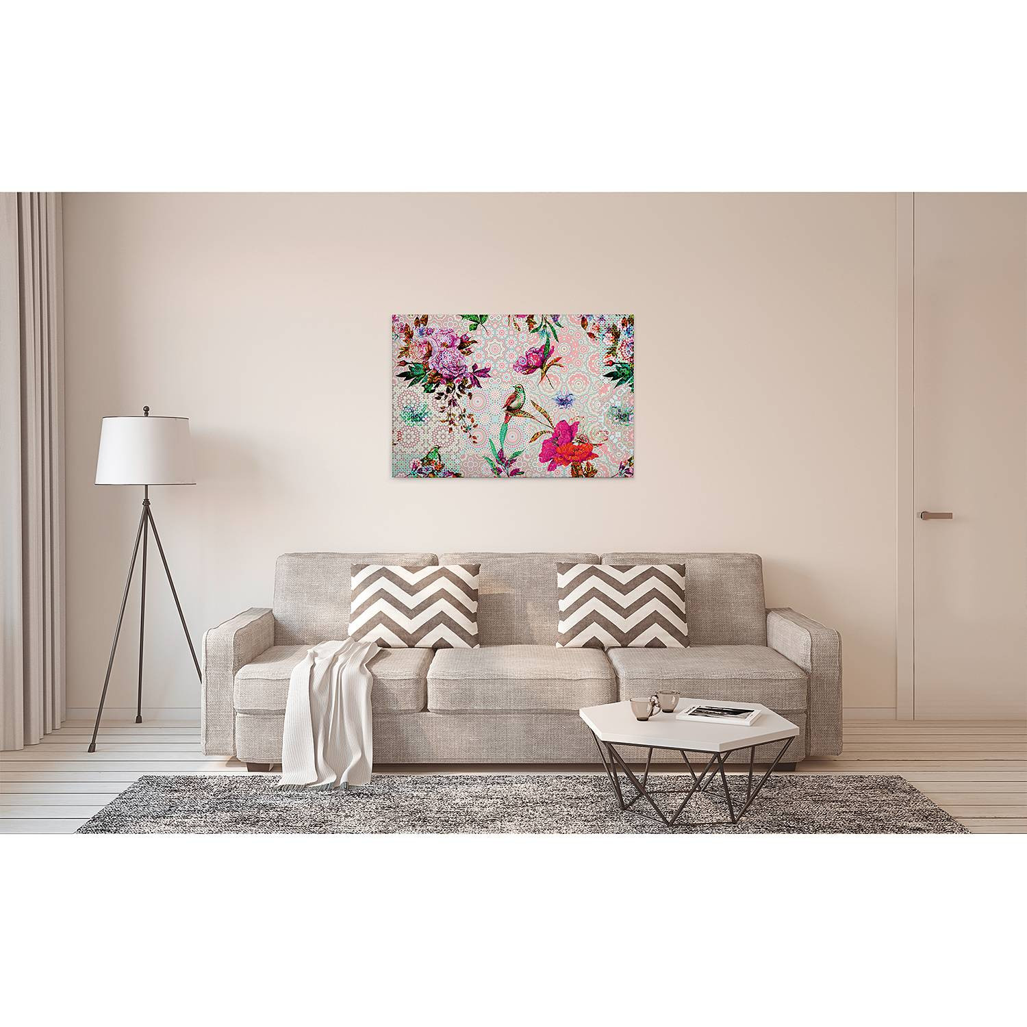 home24 Mosaic Garden tuinmeubel roze/roze van sparrenhout en polyester, 90 x 60 cm