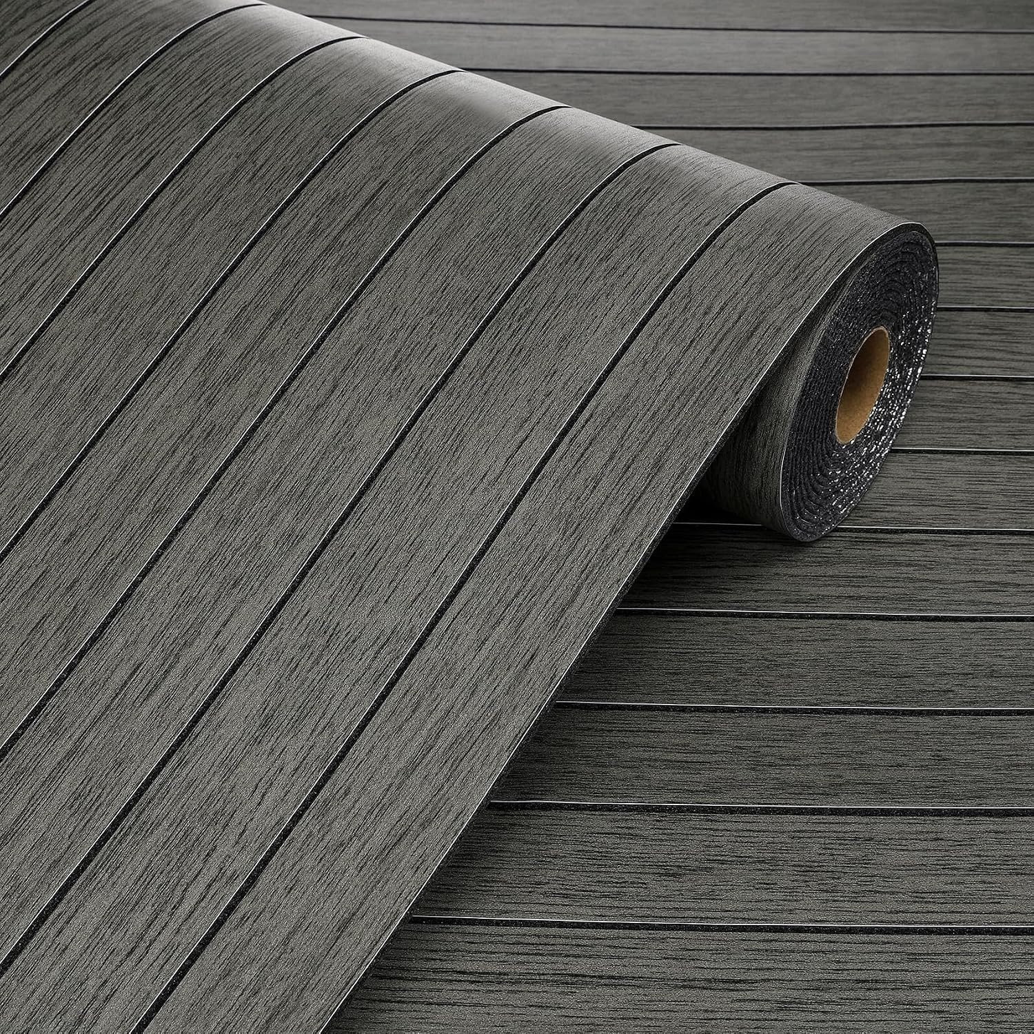 Zelfklevende wandpanelen in houtlook 3D antracietgrijs, 60 cm x 3 m, decoratieve wandbekleding voor binnen