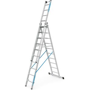 Zarges Mehrzweckleiter Skymaster Plus X, 41579, Wandlaufrollen, 3-teilig, mit 3 x 10 Sprossen, Oberleiter mit 6 Stufen