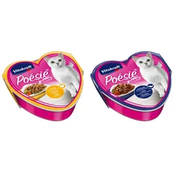 Vitakraft Katzenfutter Poesie - 15x Huhn und Gartengemüse + 15x Seelaachs mit Pasta und Tomate