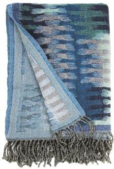 Melange Home Bohemian Wool Collection Yarn Dyed Ikat Blue Throws