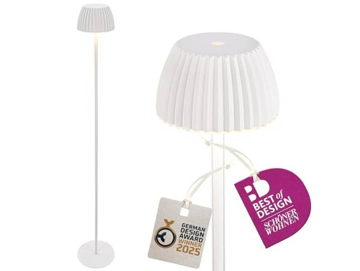 BRILONER - Riffle LED Lampadaire sans fil IP44 avec avec contrôle tactile\, dimmable\, fonction mémoire\, lampadaire sur pied salon rechargeable\, German Design Award Winner\, 19x124 cm\, blanc