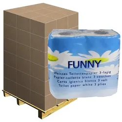 Toilettenpapier hochweiß 3-lagig, Palette Palette mit 33 Pack a 64 Rollen x 200 Blatt, 3-lagig