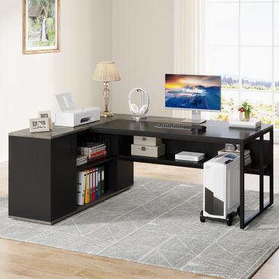 ROSE 71 inch L Shaped Computer Desk with Cabinet