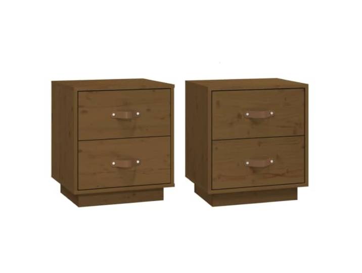 KDVXBCQJH Nachttische 2er Set Honigbraun 40x34x45cm Kiefer Massivholz Praktisches Duo fürs Schlafzimmer: Zwei Schubladen bieten geschlossenen Stauraum für eine aufgeräumte Wohlfühloase.