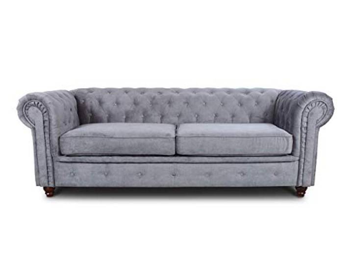 Sofnet - Sofa Chesterfield Asti 3-Sitzer (Grau, Capri 09) Couchgarnitur, Polstersofa, Glamour Design, Strukturstoff, Holzfüße, komfortabel für Wohnzimmer