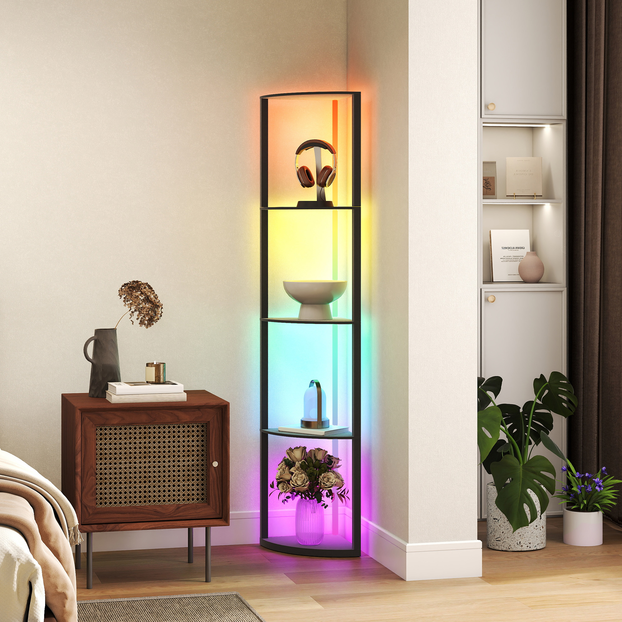 Homcom Lampada da Terra a Colonna con 5 Ripiani e Illuminazione a LED, 42x29,5x163 cm, Nero   Aosom Italy