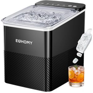 EUHOMY Eiswürfelmaschine Kunststoff, IM021-BBL, schwarz, 9 Eiswürfel in 6 Minuten, selbstreinigend, Tank 1,2 Liter