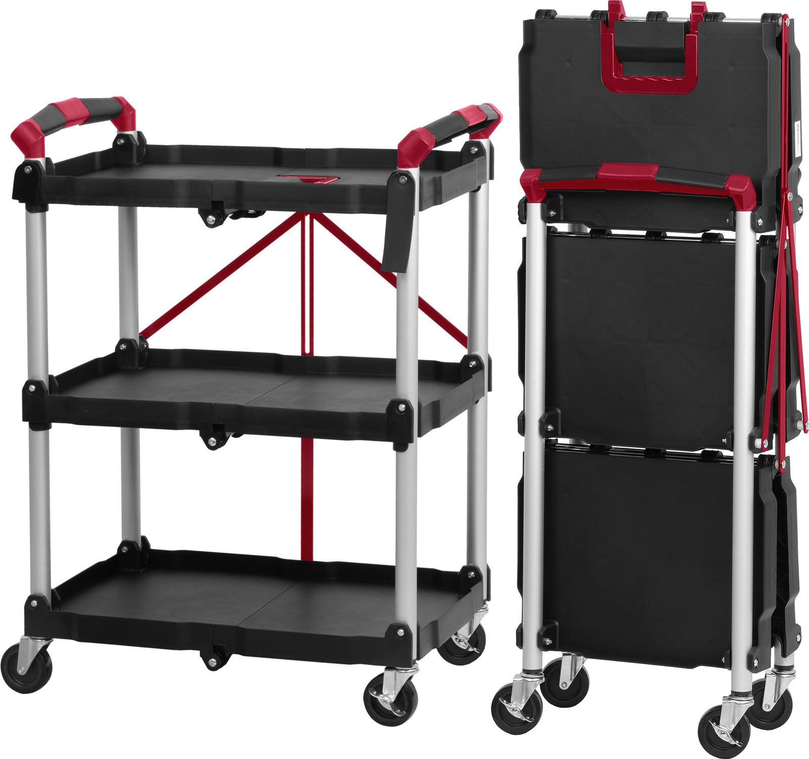 Mahlzeit Opvouwbare serveerwagen met 3 etages, rood/zwart