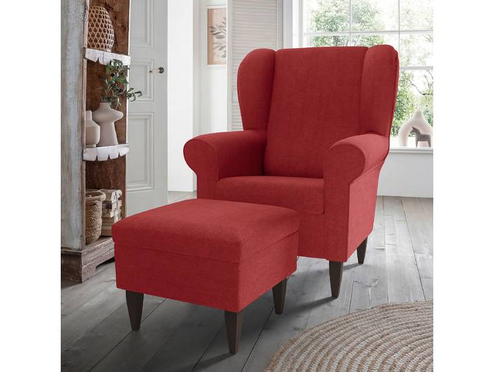 Sessel mit optionalem Hocker Rot Webstoff Jimin mit Hocker