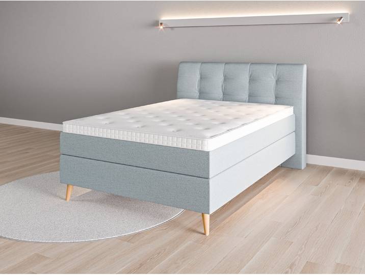 Boxspringbett 140x200 Nr. 1 - Blau (Pastellblau) - Feiner Strukturstoff