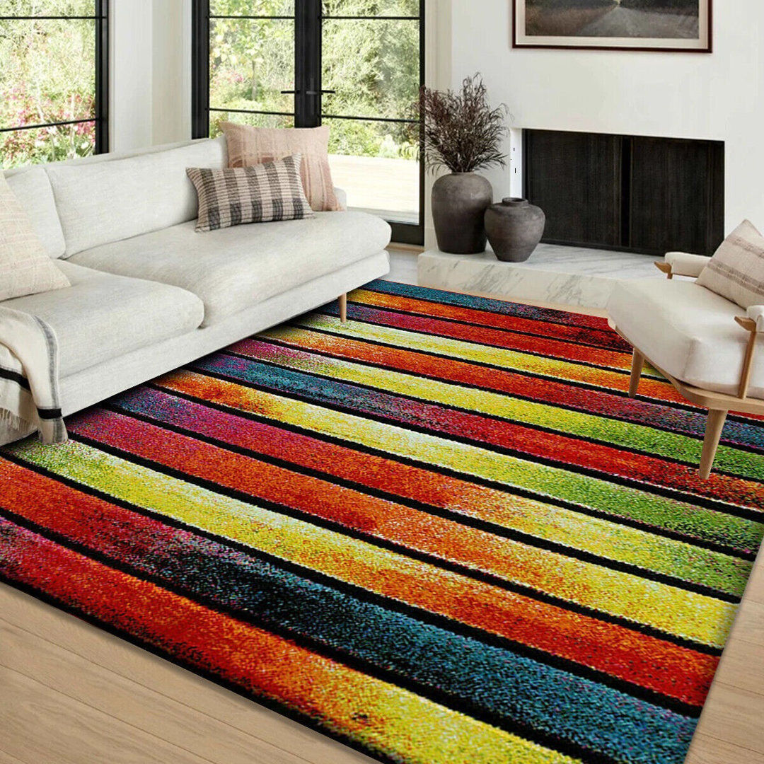 Metro Alveretta Striped Area Rug Blue/Brown/Yellow Rectangle 200 x 290cm