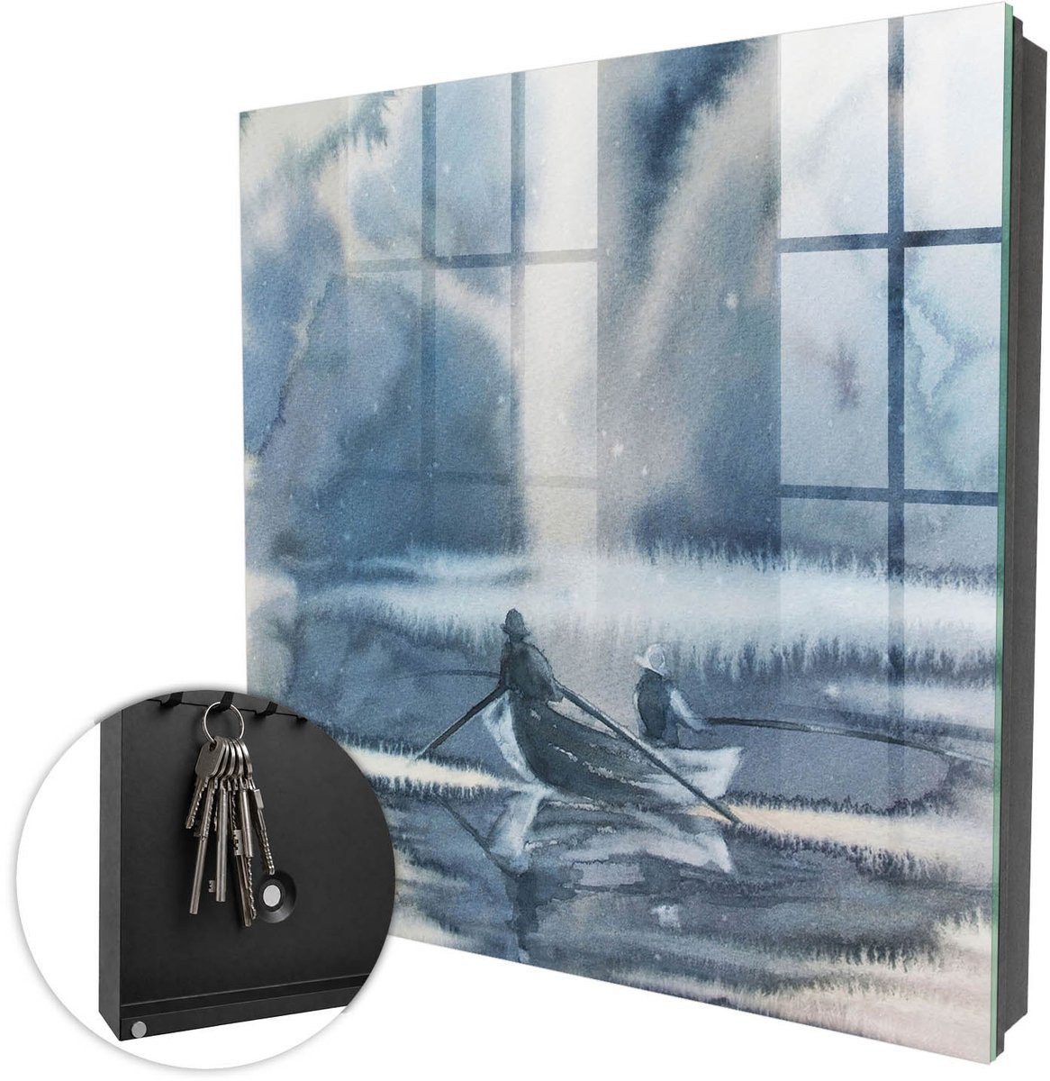 Coloray Sleutelbox met 50 haken - Blauw - B/D/H: 30 x 30 x 5 cm