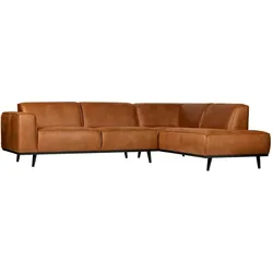 Ecksofa Statement Lederoptik, modern rechts, cognac braun, bequeme Polsterung, robustes Birkenholz