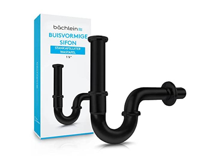 Bächlein universele sifonbuis [extra lang zwart] voor wastafel & wastafel - afvoerset, sifon chroom incl. rubber manchet voor muuraansluiting - stankafsluiter, afvoerset