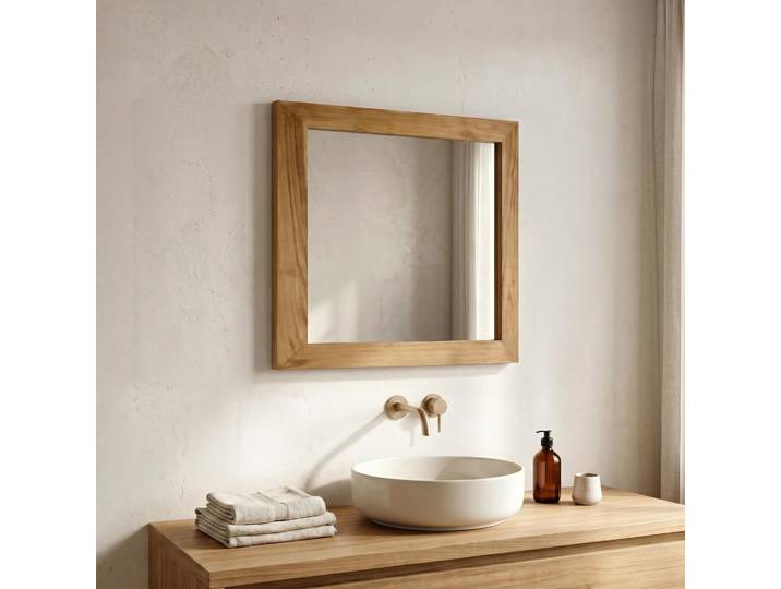 Miroir carré 70 cm cadre en teck massif