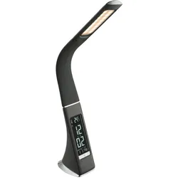 LED Tischleuchte mit Uhr Schreibtischlampe Nachttischleuchte flexible Leselampe Tischlampe dimmbar, Kalender Wecker Thermometer, 6,5W 260lm warmweiß-kaltweiß, LxH 25 x 50 cm