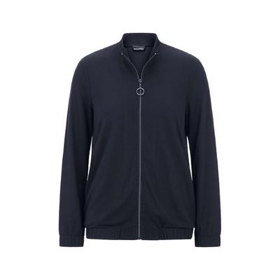 Kurzjacke GOLDNER "Jerseyjacke mit Ottomanstruktur", Damen, Gr. 46, schwarz (marine), Jacken Kurzjacke, Taschen inn der Seitennaht