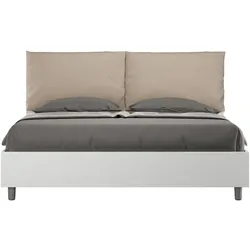 Egos Antea 160x200 Doppelbett aus weißem Kunstköder mit taubengrauen Kunstlederkissen