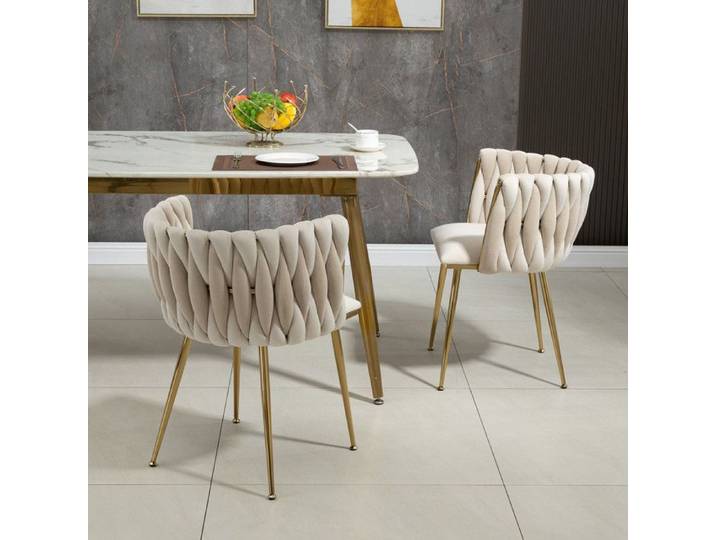 Chaise - Lot de 2 - Velours Ivoire - Confortable - Rembourrée - Montage facile