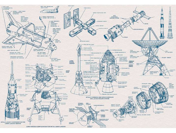 Vliestapete KOMAR Digitaldruck Vlies - Spacecraft Architecture - Größe 400 x 280 cm , blau (blau, schwarz), B:400m L:280m, Vlies, Tapeten, Vliestapete, Kinderzimmer