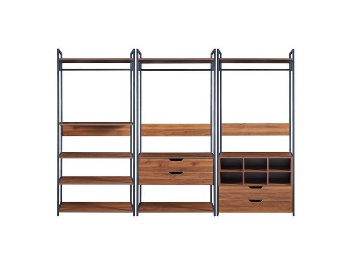 [en.casa] Garderoben-Set 3 Tlg. Larem, Walnussfarben, Schwarz, Metall, 2 Schubladen, einzeln stellbar, 252x180x40 cm, Garderobe, Garderobensets & -serien, Garderoben-Set