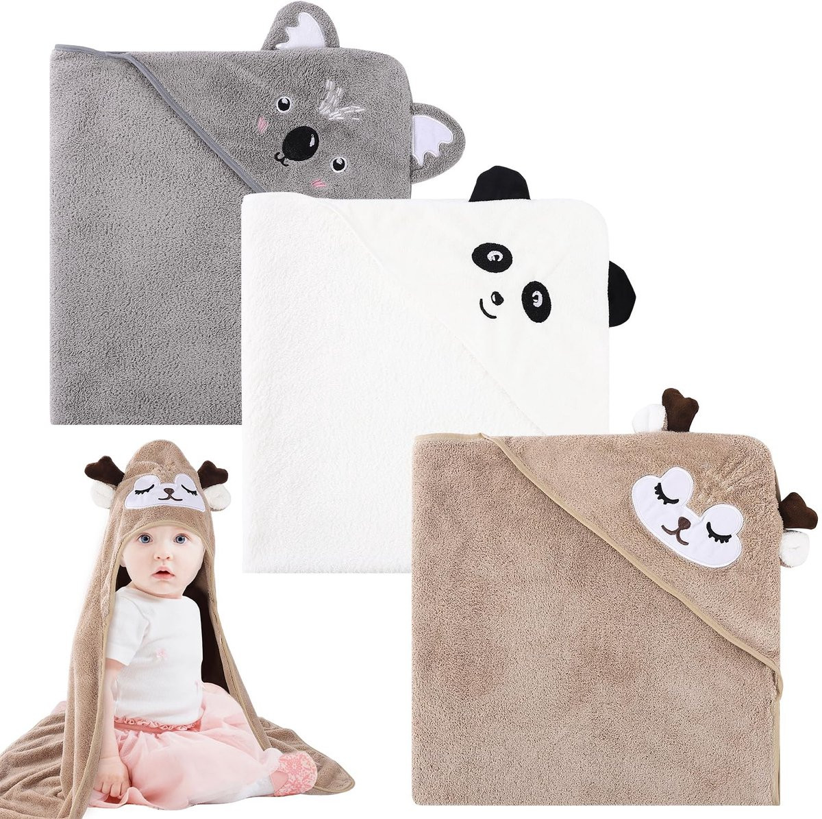 Set van 3 baby badhanddoeken met capuchon voor baby's