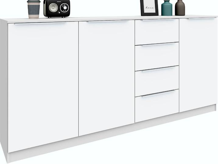borchardt Möbel Oliva, Breite 200cm, moderne Kommode mit glänzenden Metallgriffen viel Stauraum, Türen und Schubladen, Einlegeböden verstellbar