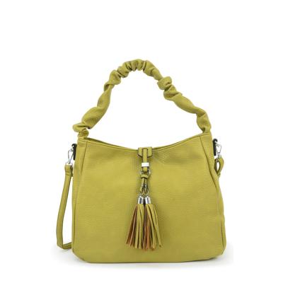Schultertasche HARPA "FLORIN", Damen, Gr. B/H/T: 40cm x 26cm x 16cm, grün (hellgrün), Lederimitat, unifarben, Taschen Schultertasche, mit dekorativen Quasten