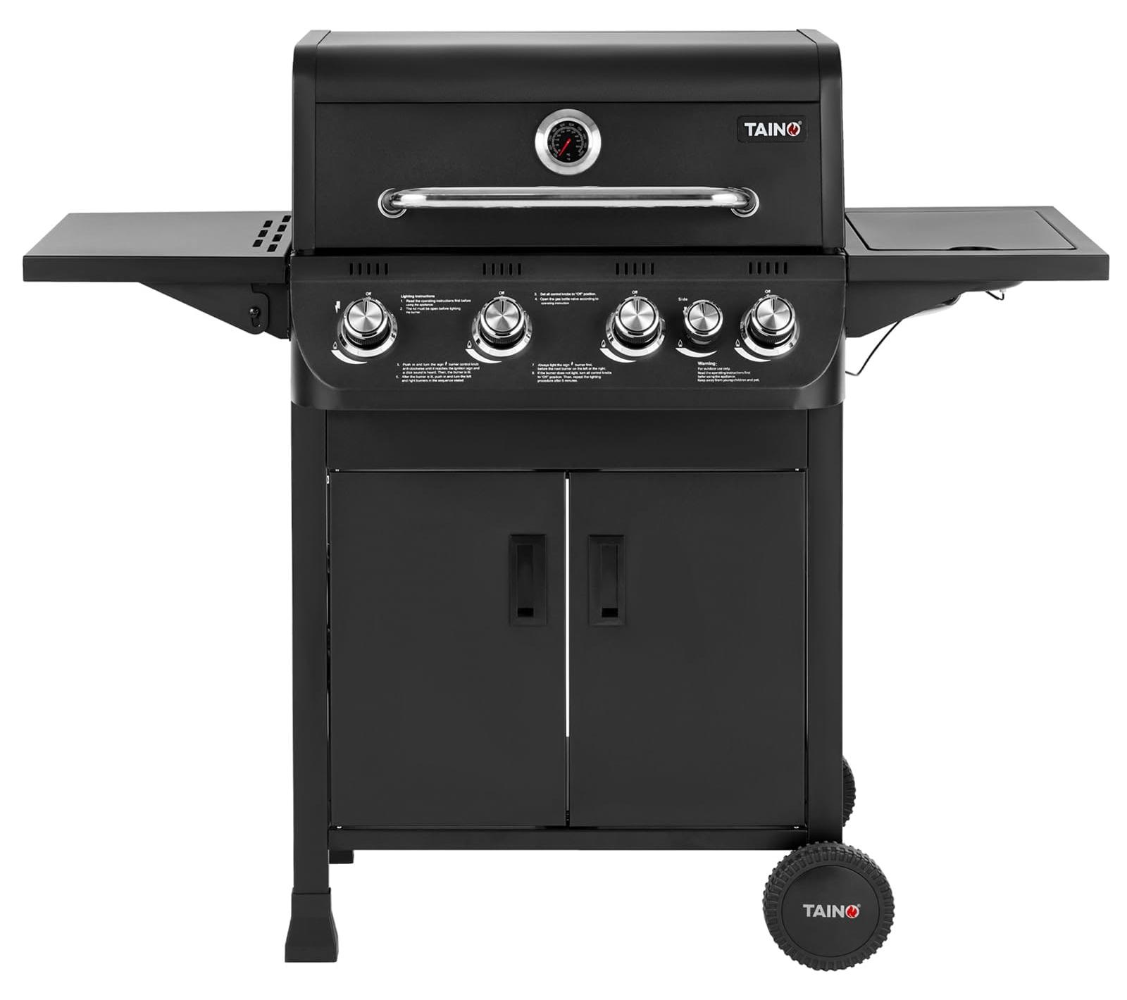 Gasgrill Gasbarbecue Grillwagen - 4 Hauptbrenner - Seitenbrenner - Edelstahl - 124,5 x 52 x 109 cm - Für Garten und Balkon