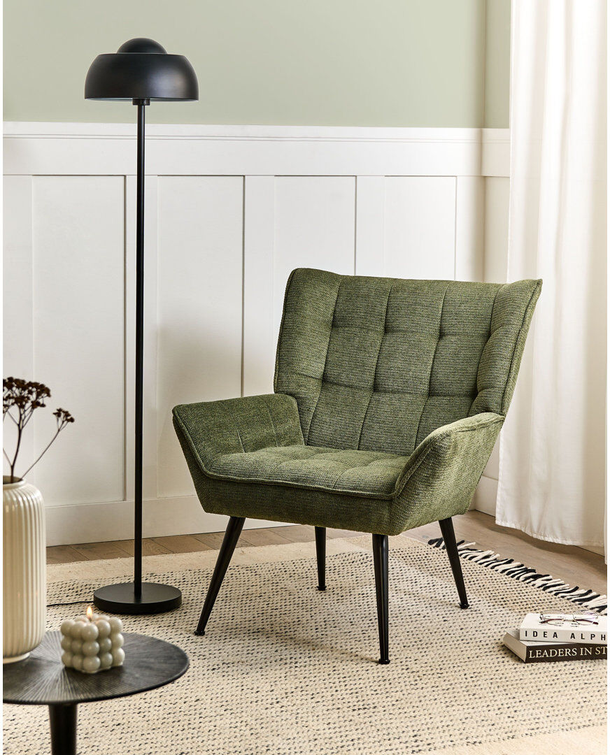 Beliani BELLINGMO Upholstered Fabric Armchair Green 85cm H X 75cm W X 60cm D
