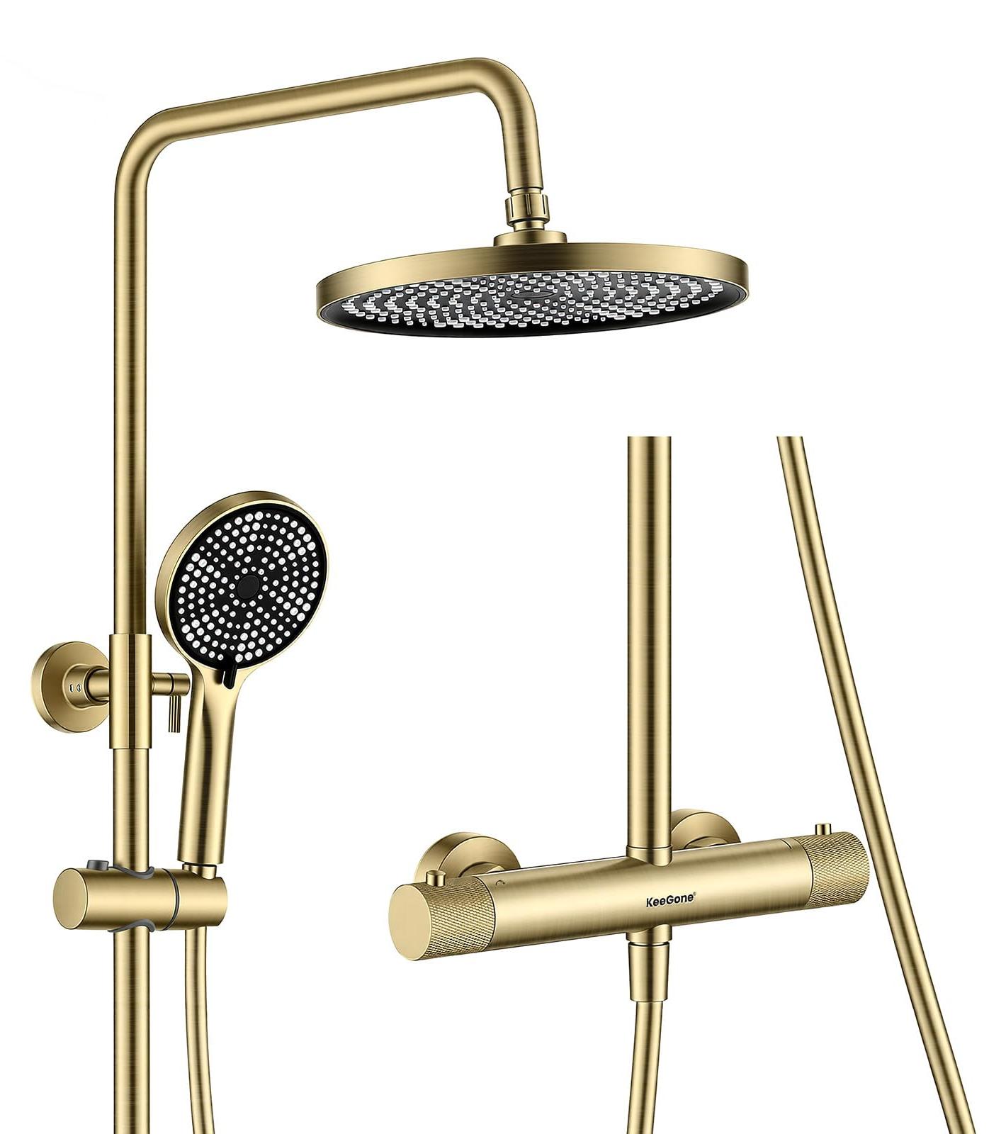 Komplettes Thermostat-Douchesystem, 25 cm Regendusche, 3 Strahlarten, Edelstahl