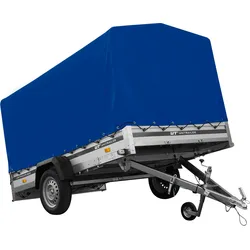 Autoanhänger mit Aluminiumseitenwänden 264x150 Unitrailer Garden 265 KIPP ALU mit H-1100 Rahmen und blauer Plane
