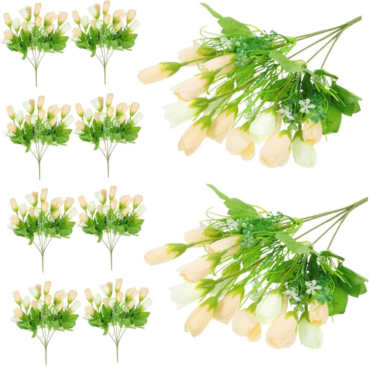 Set van 10 levensechte witte kunsttulpen voor woondecoratie