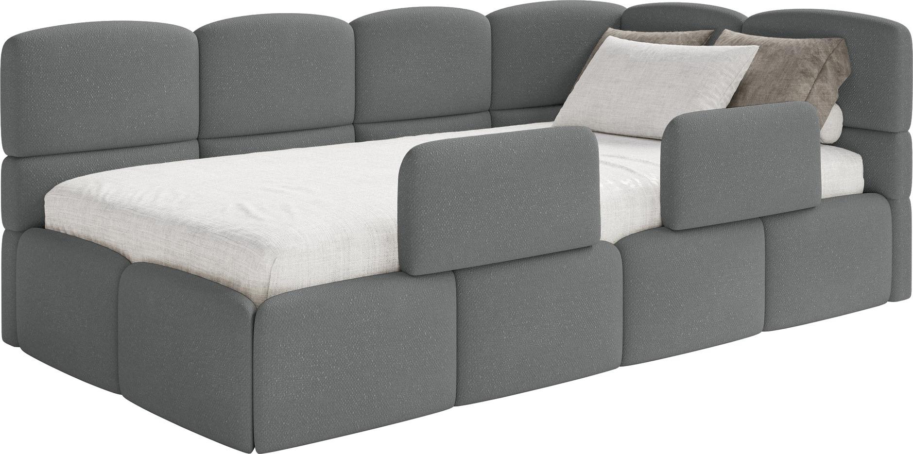 Selsey Cloudy - Kinderbett 120x200, Kopfteil rechts, Matratze & Bettkasten, Chenille Dunkelgrau