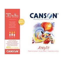 Canson Zeichenpapierblock Acrylic, 420 x 594 mm, 400 g/qm 10 Blatt, Leinwandkörnung, an der langen Seite (A2) (C31067P007)