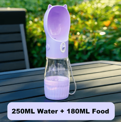 Inspire Picks Portable Dog Water Bottle With Food Container & Drinking Bowl For Travel purple