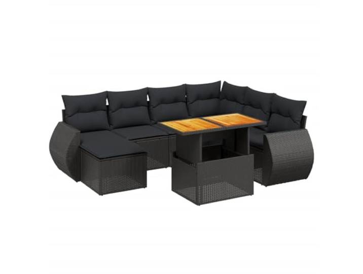 PUGYNBK Garten-Sofa-Set, 8-teilig, synthetisches Rattan, Schwarz Verstellbare Tischplatte, ausklappbarer Couchtisch, abnehmbare Kissen, modulares Design