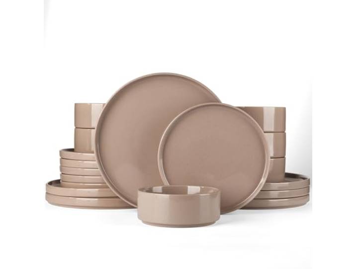 Richmount Nebula Geschirrset 6 Personen, 18-teiliges Teller Set und das Schüsselset, Sprenkel Steingut Geschirr Set, Tafelservice, Mikrowellen- & Spülmaschinenfest, Zimtbraun
