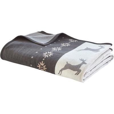 Bettüberwurf IBENA "Jacquard Bettüberwurf Lugano", grau (dunkelgrau, beige), B:220cm L:260cm, Mischgewebe, Tagesdecken, im winterlichen Design